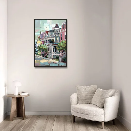 Cape May Historic District - Black Framed Canvas Wall Art - Sofa - 24x36