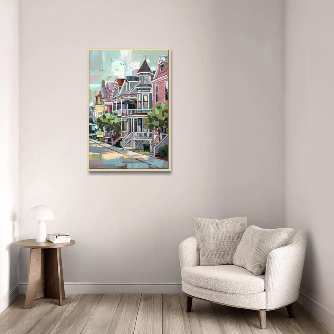 Cape May Historic District - Oak Framed Canvas Wall Art - Sofa - 24x36