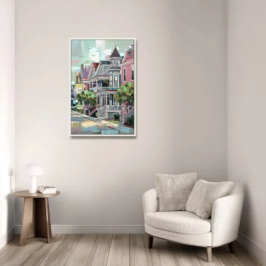 Cape May Historic District - White Framed Canvas Wall Art - Sofa - 24x36
