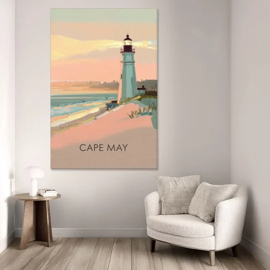 Cape May Lighthouse Glow - Canvas Wall Art - Sofa - 40x60