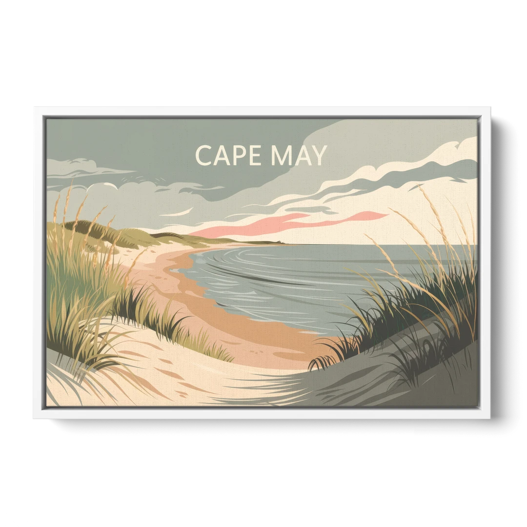 Cape May Ocean Breeze - White Framed Canvas Wall Art - Front