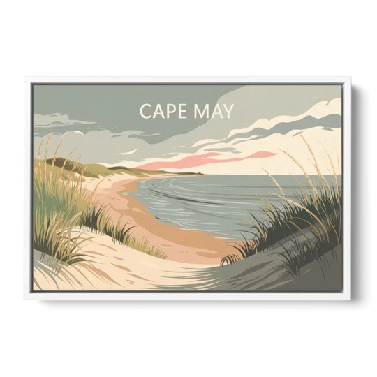 Cape May Ocean Breeze - White Framed Canvas Wall Art - Front