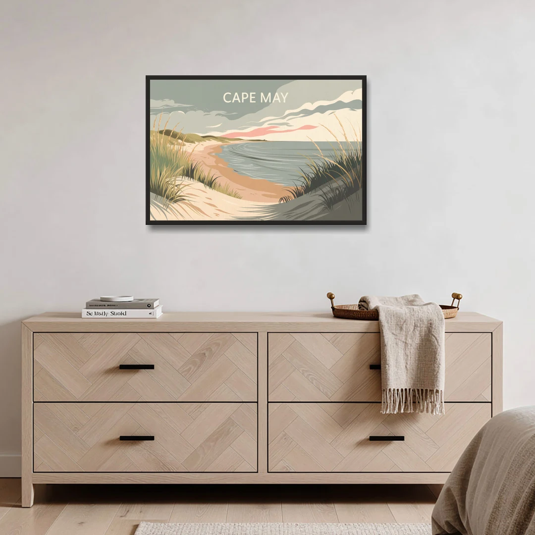 Cape May Ocean Breeze - Black Framed Canvas Wall Art - Coffee Table - 36x24