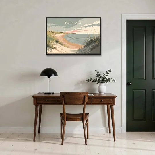 Cape May Ocean Breeze - Black Framed Canvas Wall Art - Office - 36x24