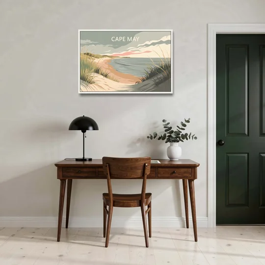 Cape May Ocean Breeze - White Framed Canvas Wall Art - Office - 36x24