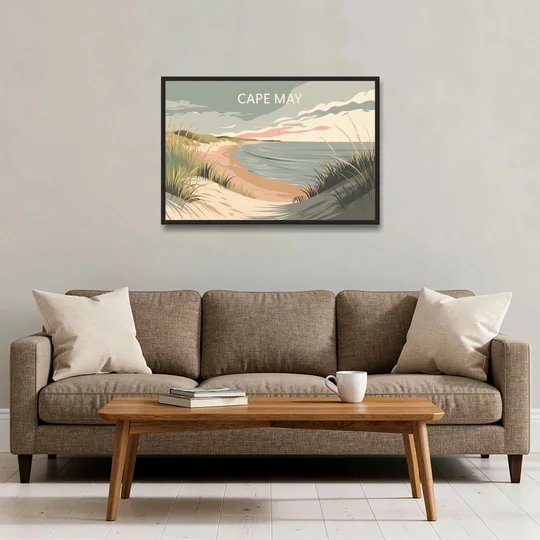 Cape May Ocean Breeze - Black Framed Canvas Wall Art - Sofa - 36x24