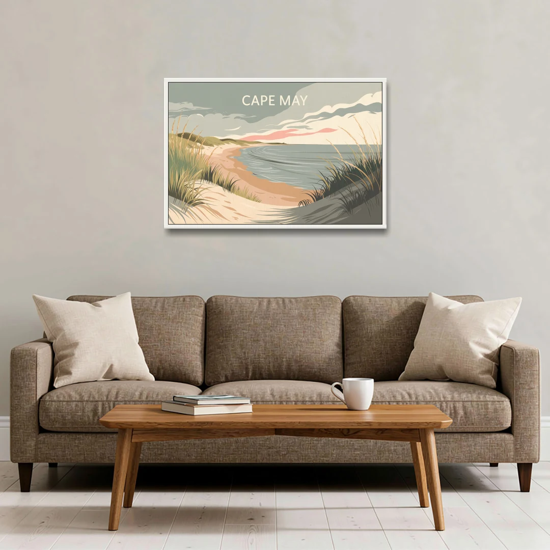 Cape May Ocean Breeze - White Framed Canvas Wall Art - Sofa - 36x24