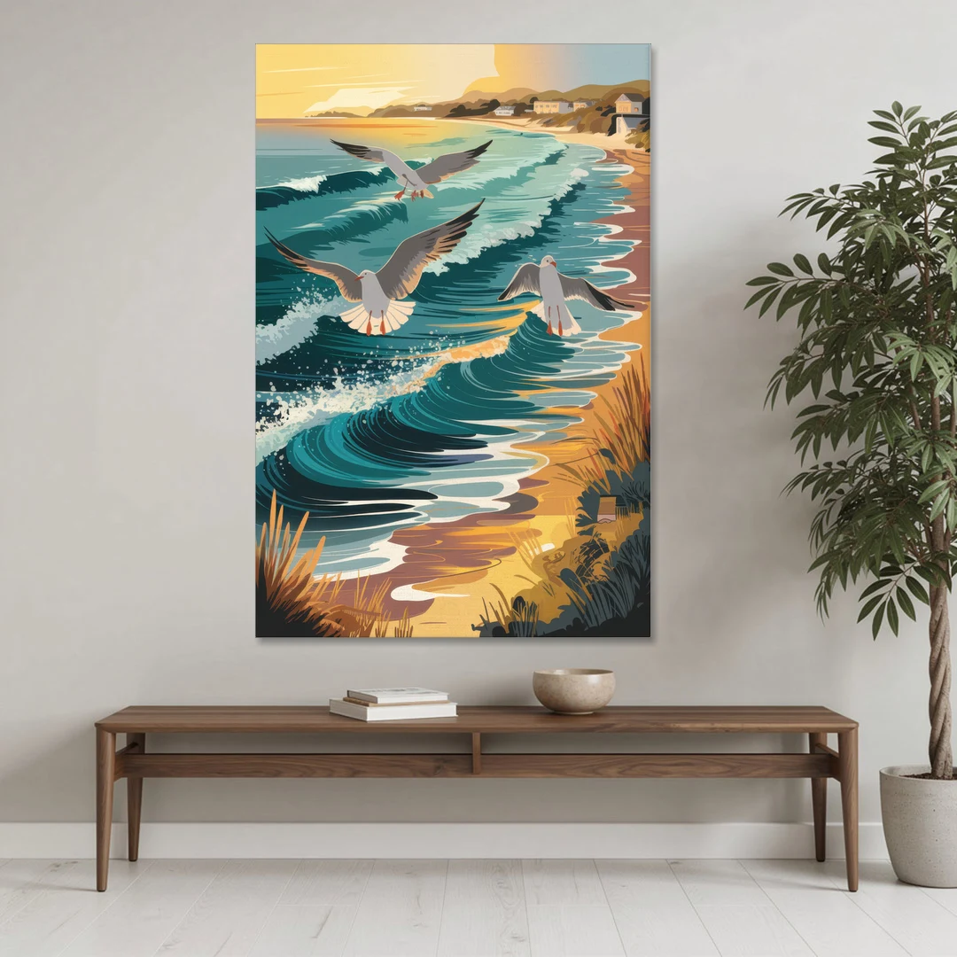 Cape May Seagulls in Flight - Canvas Wall Art - Coffee Table - 40x60