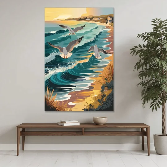 Cape May Seagulls in Flight - Canvas Wall Art - Coffee Table - 40x60