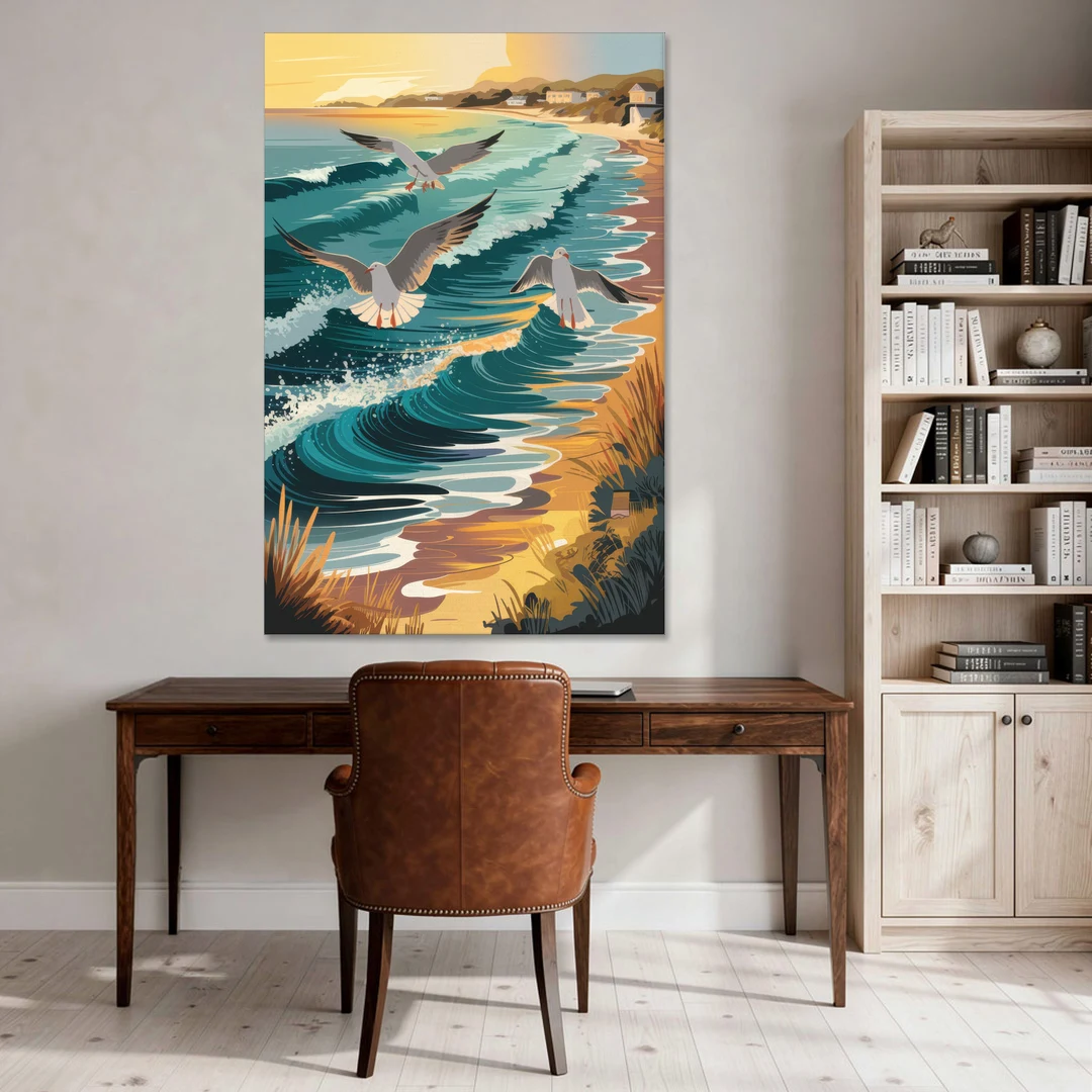Cape May Seagulls in Flight - Canvas Wall Art - Office - 40x60