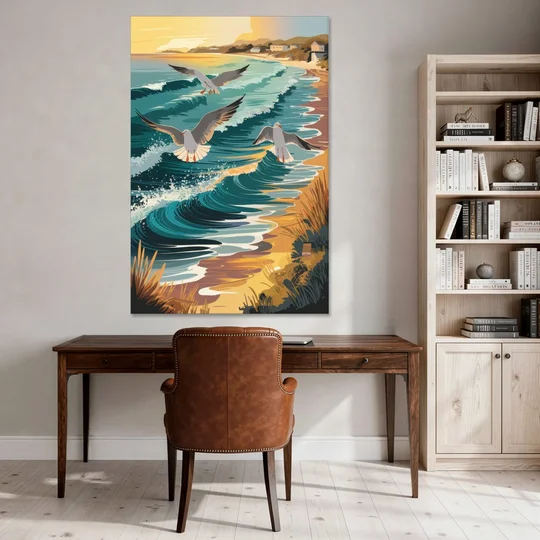 Cape May Seagulls in Flight - Canvas Wall Art - Office - 40x60