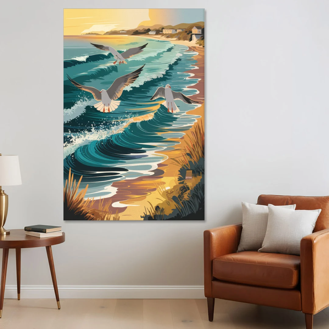 Cape May Seagulls in Flight - Canvas Wall Art - Sofa - 40x60