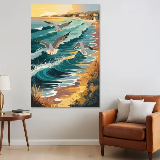 Cape May Seagulls in Flight - Canvas Wall Art - Sofa - 40x60