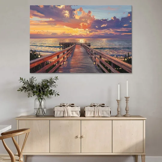 Cape May Sunset Pier - Canvas Wall Art - Coffee Table - 60x40