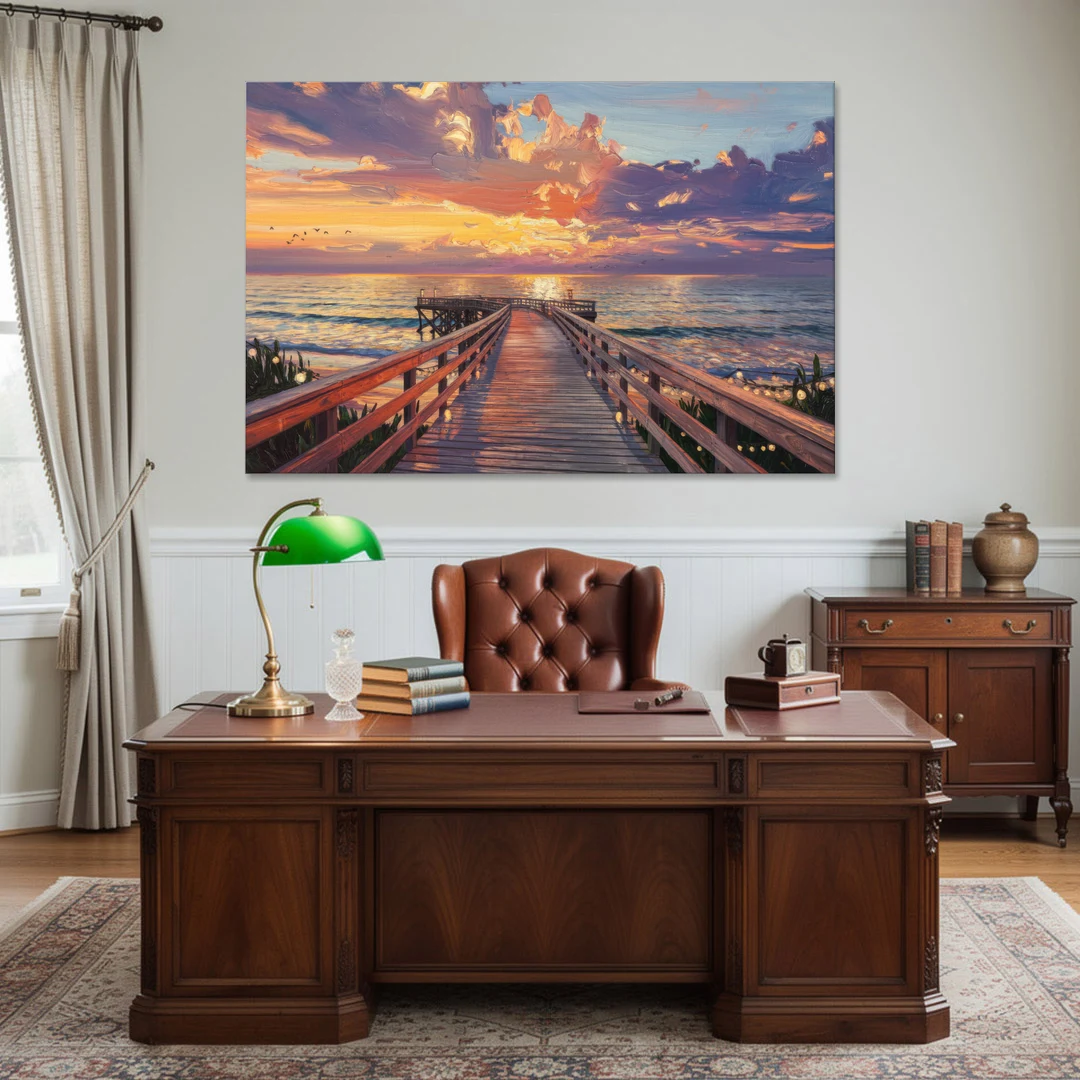 Cape May Sunset Pier - Canvas Wall Art - Office - 60x40