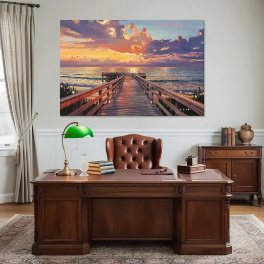 Cape May Sunset Pier - Canvas Wall Art - Office - 60x40