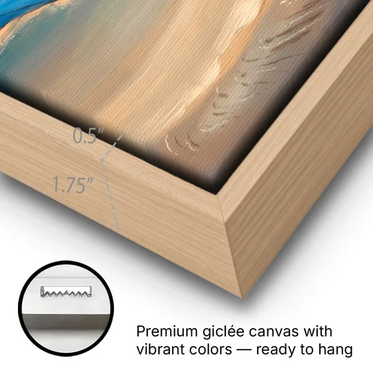 Cape May Waves and Dunes - Oak Framed Canvas Wall Art - Gallery Wrap Corner