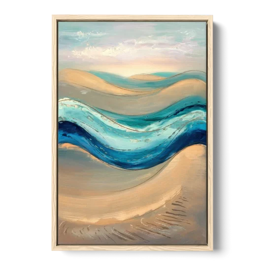Cape May Waves and Dunes - Oak Framed Canvas Wall Art - Front
