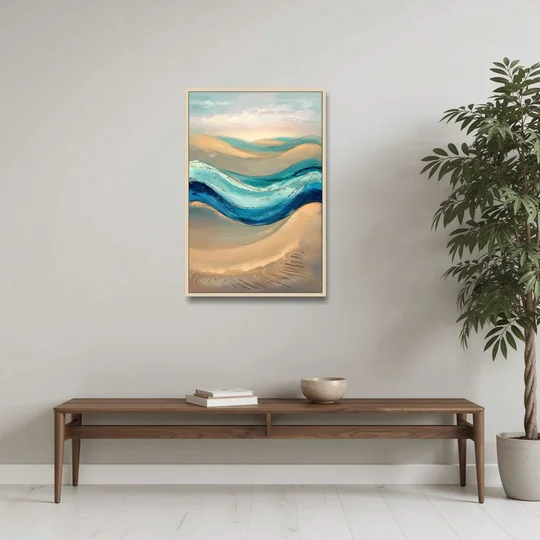 Cape May Waves and Dunes - Oak Framed Canvas Wall Art - Coffee Table - 24x36