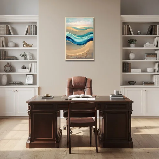 Cape May Waves and Dunes - Oak Framed Canvas Wall Art - Office - 24x36