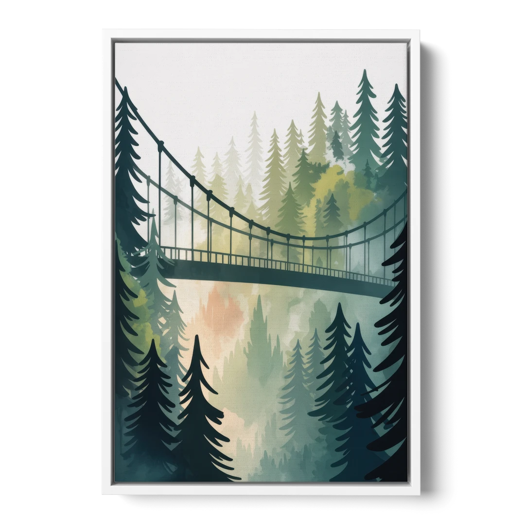 Capilano Suspension Bridge - White Framed Canvas Wall Art - Front