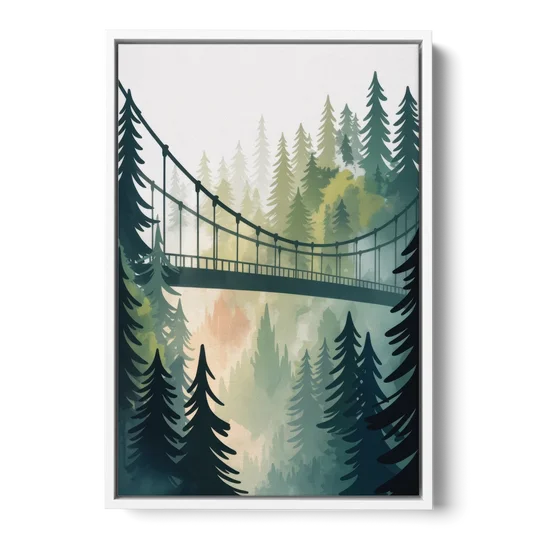 Capilano Suspension Bridge - White Framed Canvas Wall Art - Front