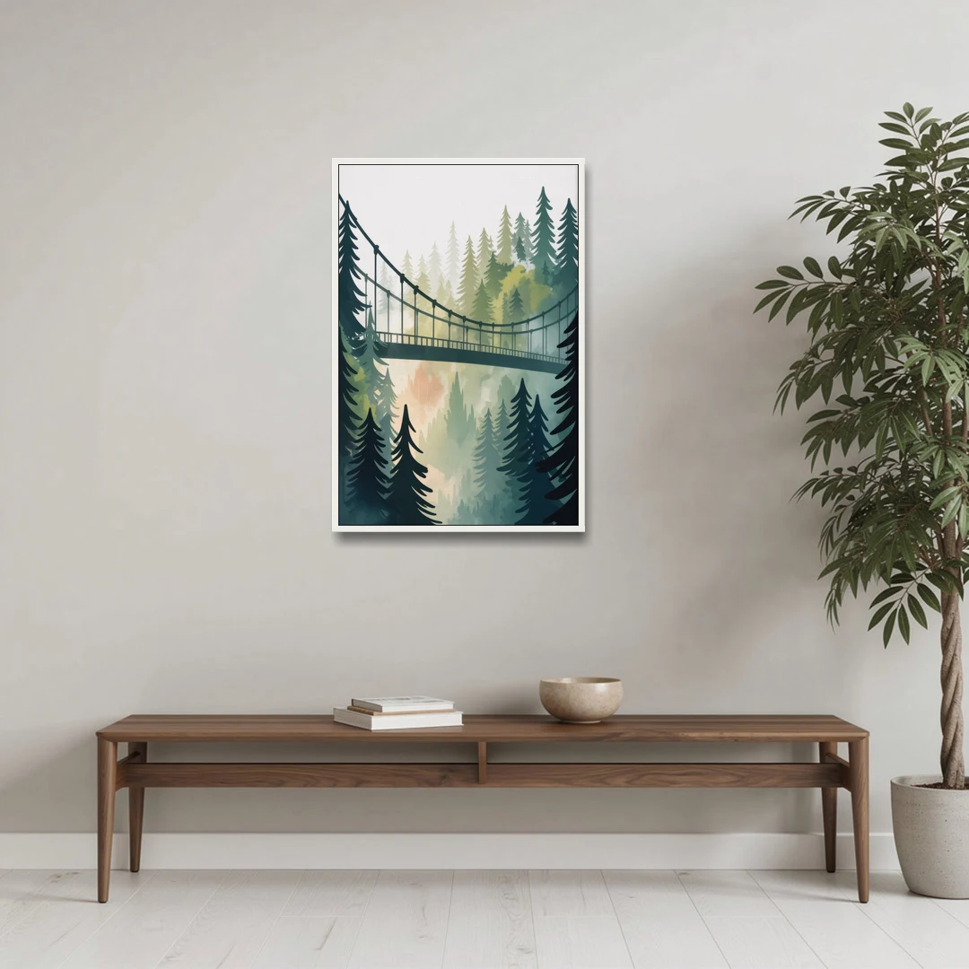 Capilano Suspension Bridge - White Framed Canvas Wall Art - Coffee Table - 24x36