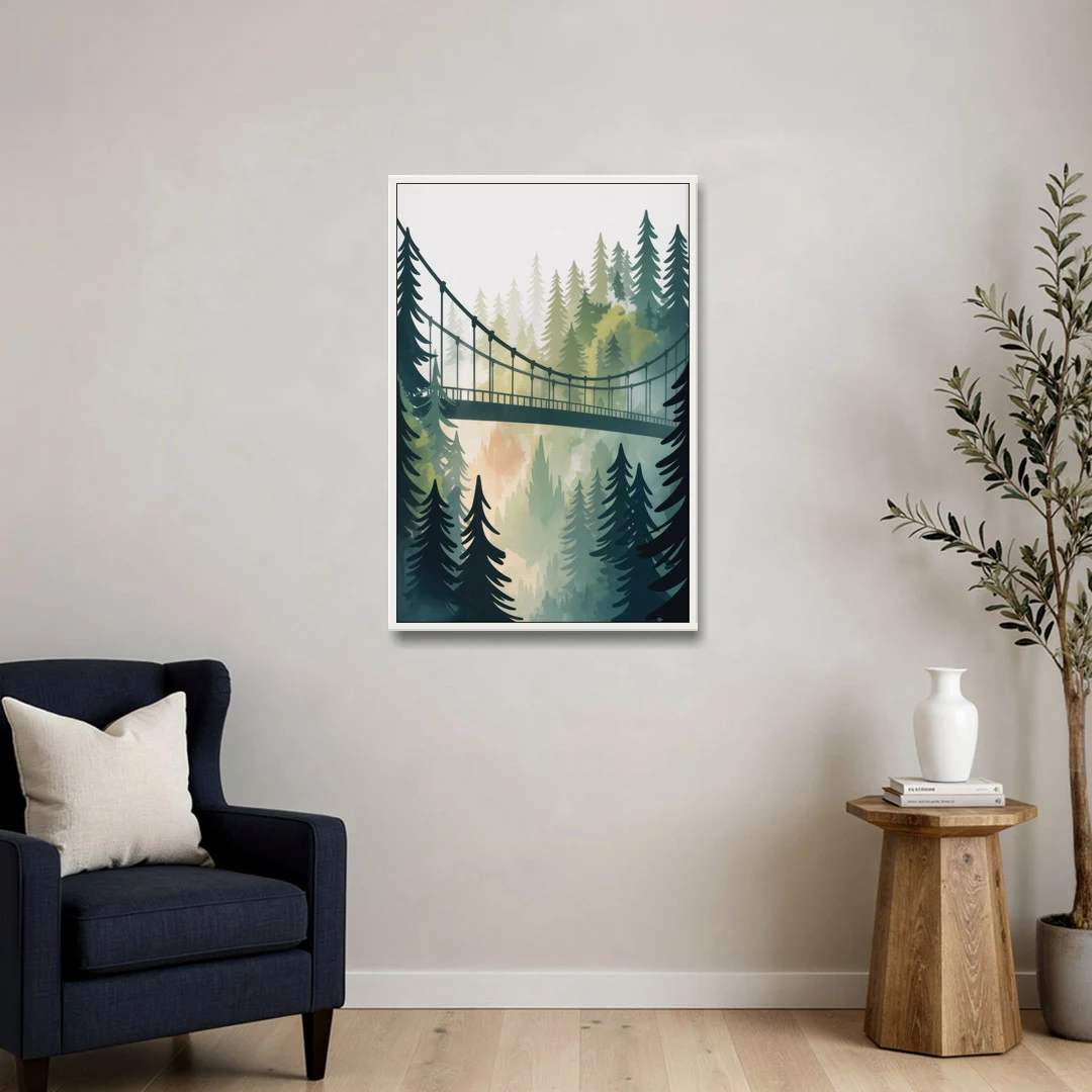 Capilano Suspension Bridge - White Framed Canvas Wall Art - Sofa - 24x36