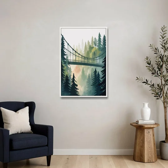 Capilano Suspension Bridge - White Framed Canvas Wall Art - Sofa - 24x36