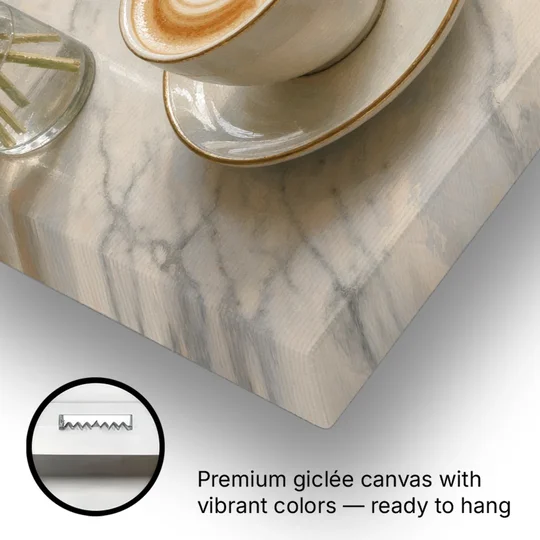 Cappuccino Heart with Blush Peonies for the Kitchen - Canvas Wall Art - Gallery Wrap Corner