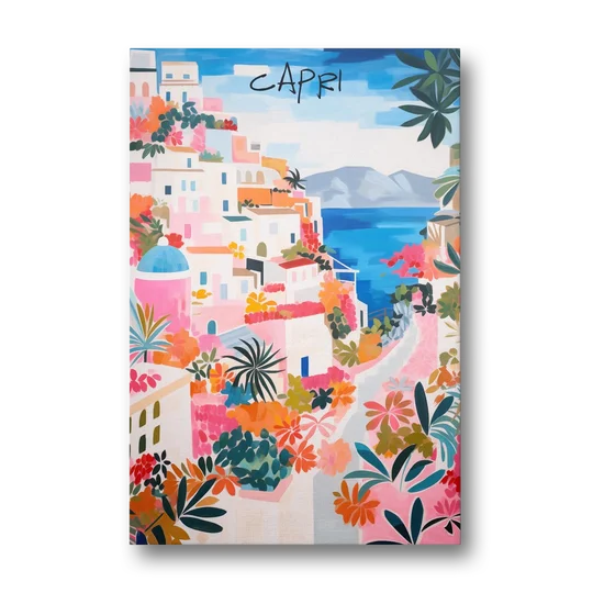 Capri Art of a Flowered Lane - Canvas Wall Art - Front