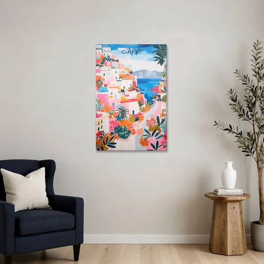 Capri Art of a Flowered Lane - Canvas Wall Art - Sofa - 24x36