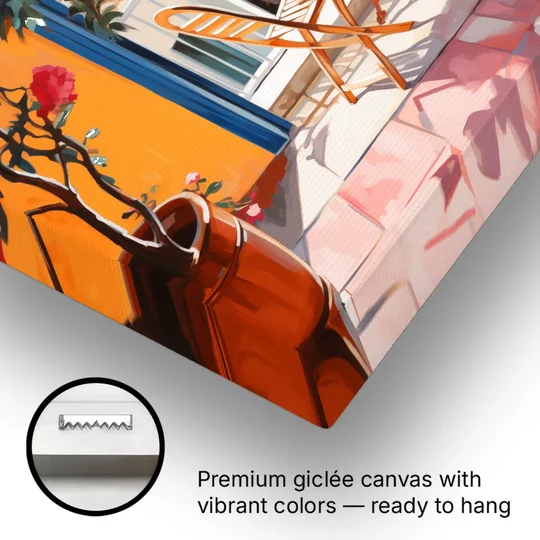 Capri Painting of a Bougainvillea Balcony - Canvas Wall Art - Gallery Wrap Corner