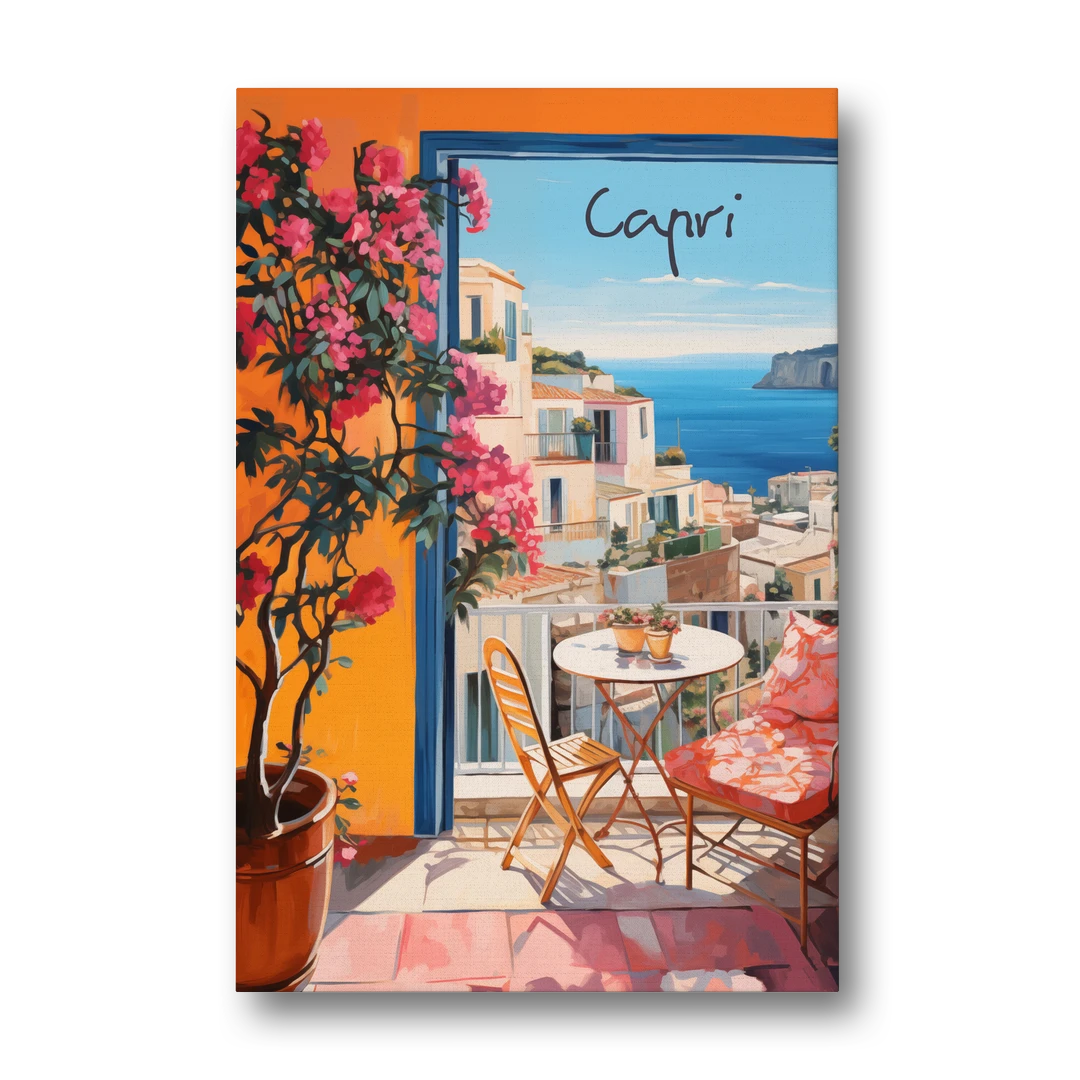 Capri Painting of a Bougainvillea Balcony - Canvas Wall Art - Front