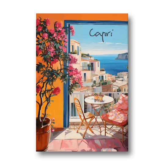Capri Painting of a Bougainvillea Balcony - Canvas Wall Art - Front