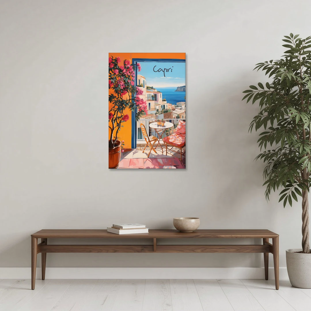 Capri Painting of a Bougainvillea Balcony - Canvas Wall Art - Coffee Table - 24x36