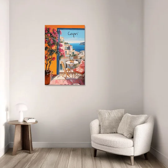 Capri Painting of a Bougainvillea Balcony - Canvas Wall Art - Sofa - 24x36