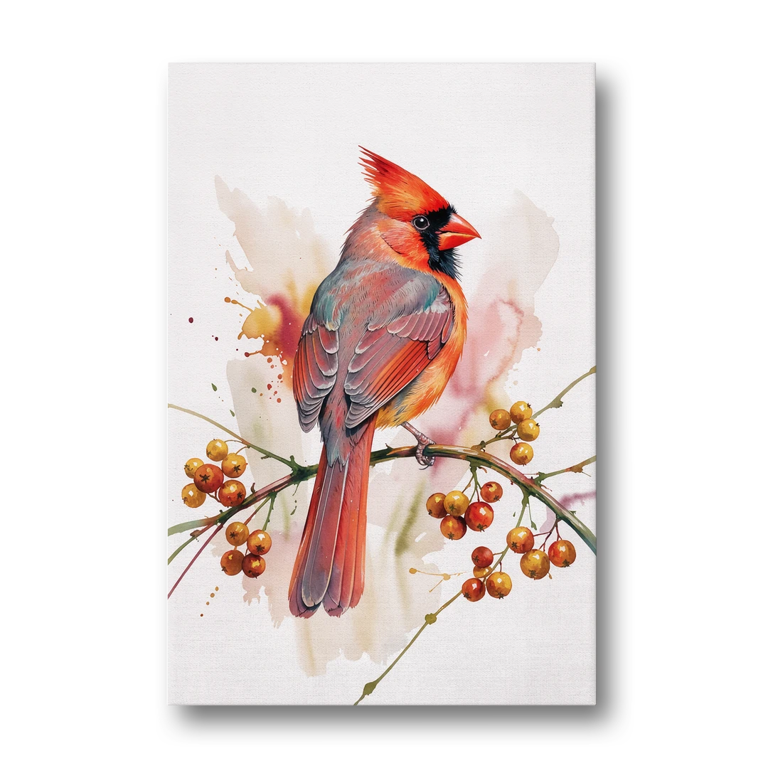 Cardinal Art Print with Bittersweet Vine - Canvas Wall Art - Front