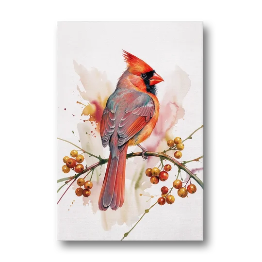 Cardinal Art Print with Bittersweet Vine - Canvas Wall Art - Front