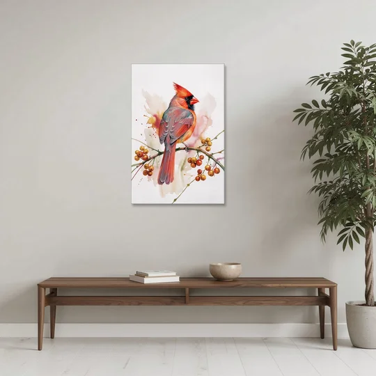 Cardinal Art Print with Bittersweet Vine - Canvas Wall Art - Coffee Table - 24x36
