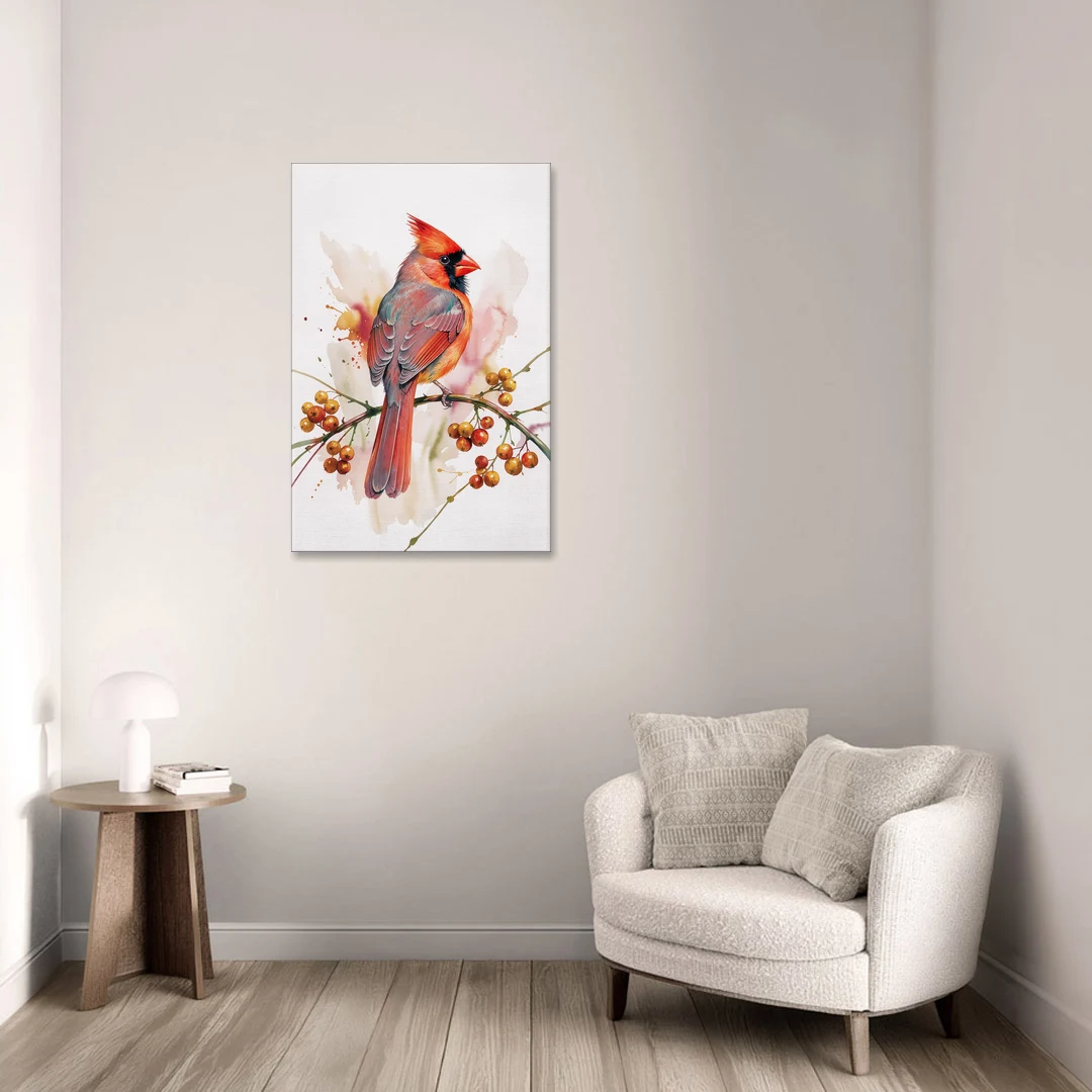 Cardinal Art Print with Bittersweet Vine - Canvas Wall Art - Sofa - 24x36