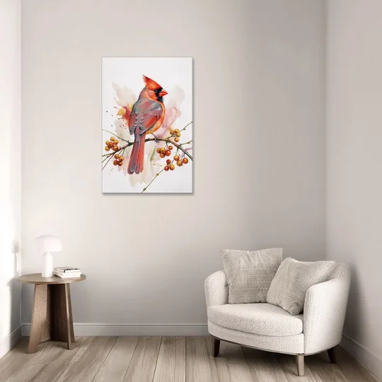 Cardinal Art Print with Bittersweet Vine - Canvas Wall Art - Sofa - 24x36