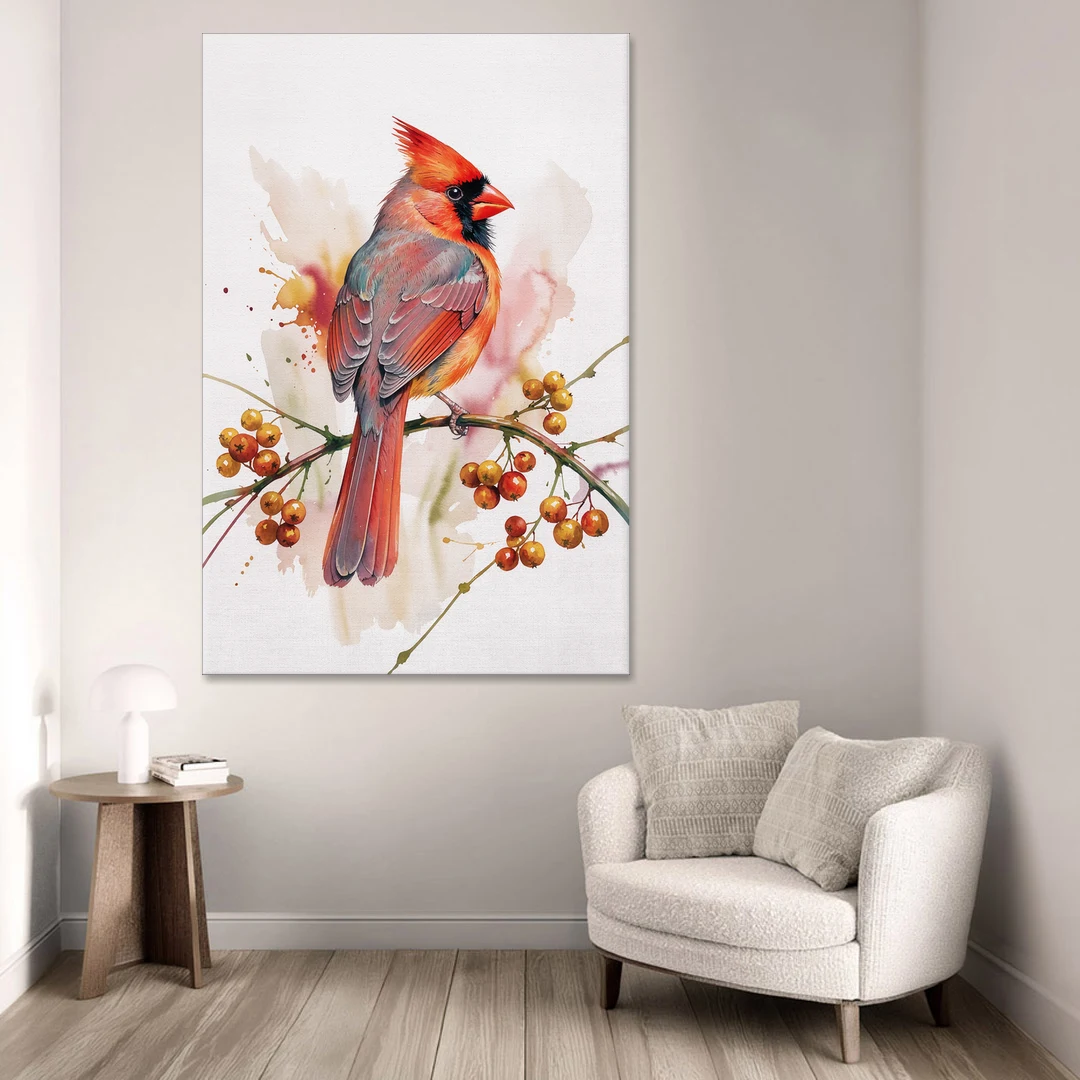 Cardinal Art Print with Bittersweet Vine - Canvas Wall Art - Sofa - 40x60