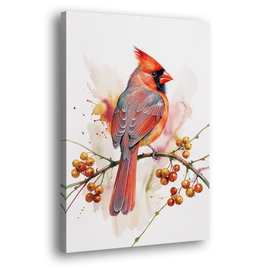 Cardinal Art Print with Bittersweet Vine - Canvas Wall Art - Side
