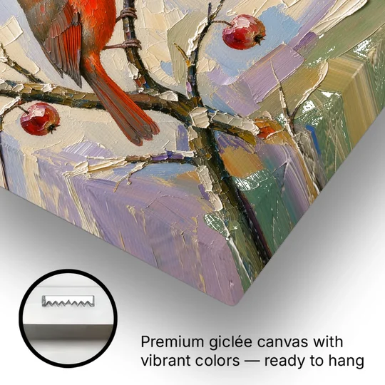 Cardinal Canvas Pair on Crabapple - Canvas Wall Art - Gallery Wrap Corner