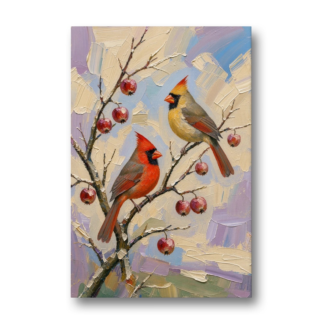 Cardinal Canvas Pair on Crabapple - Canvas Wall Art - Front