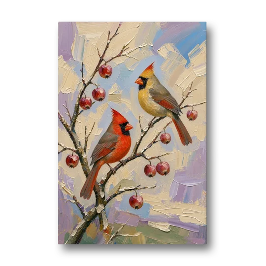 Cardinal Canvas Pair on Crabapple - Canvas Wall Art - Front