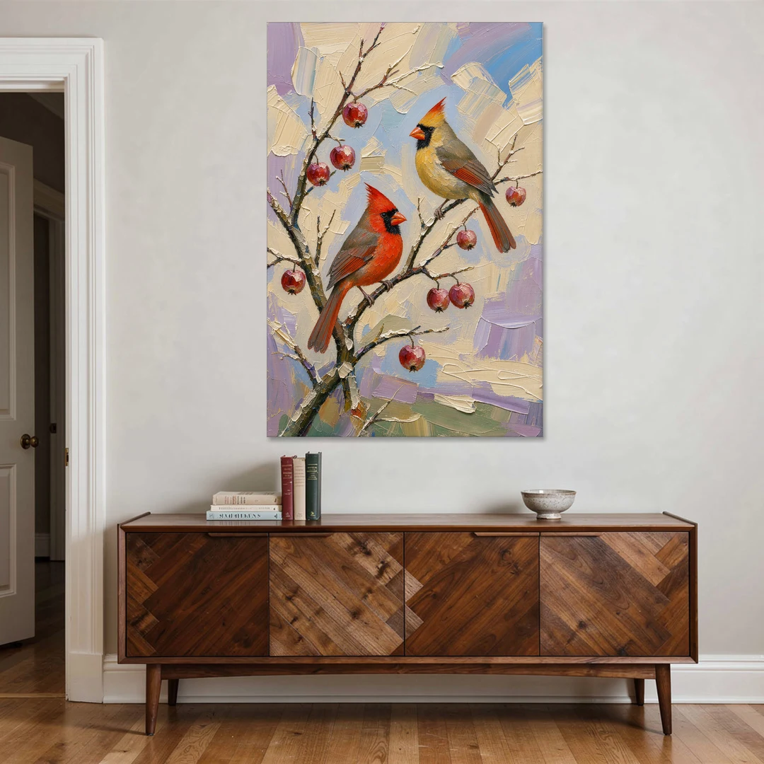 Cardinal Canvas Pair on Crabapple - Canvas Wall Art - Coffee Table - 40x60