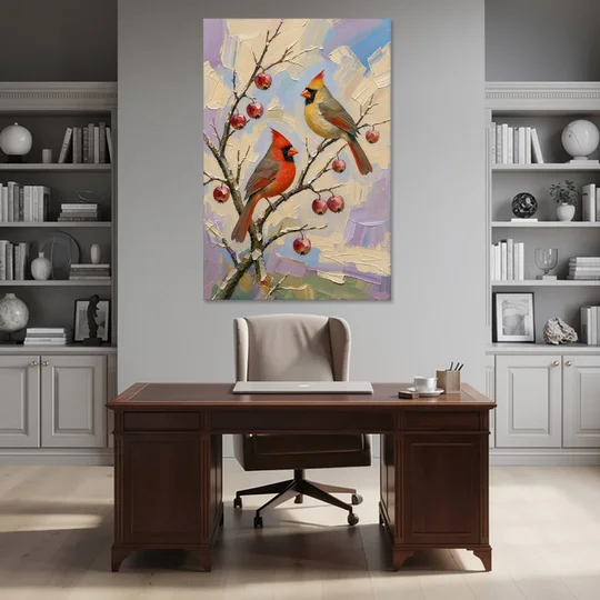 Cardinal Canvas Pair on Crabapple - Canvas Wall Art - Office - 40x60