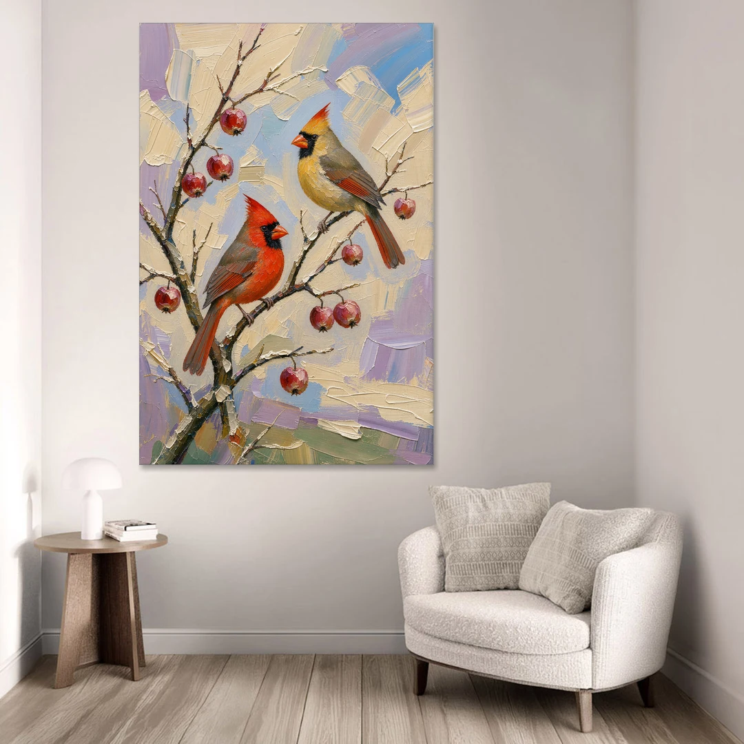 Cardinal Canvas Pair on Crabapple - Canvas Wall Art - Sofa - 40x60